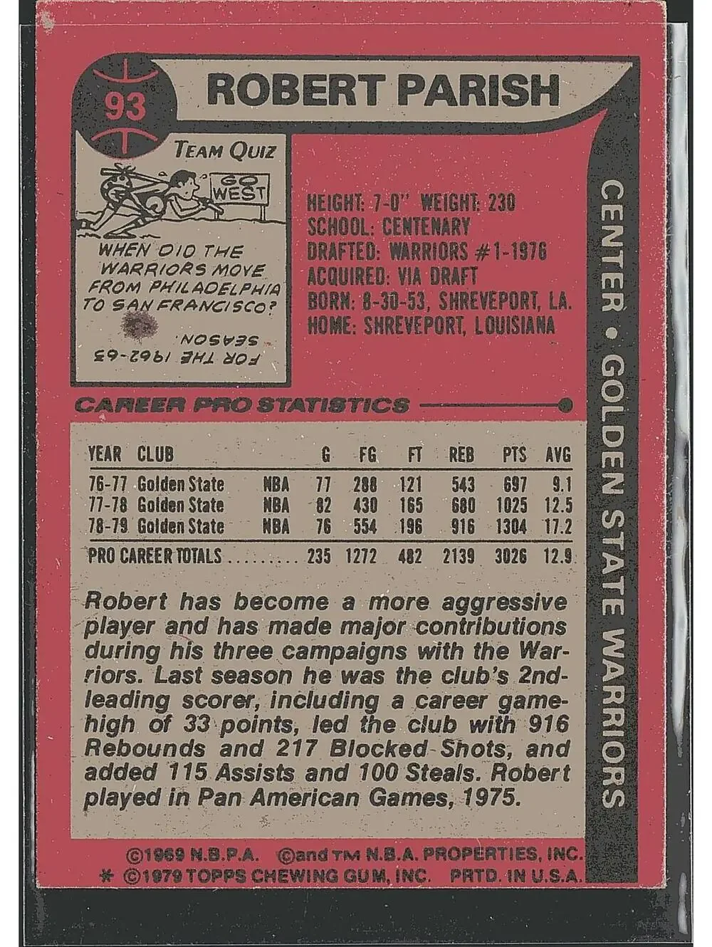 1979-80 Topps #93 Robert Parish HAND SIGNED